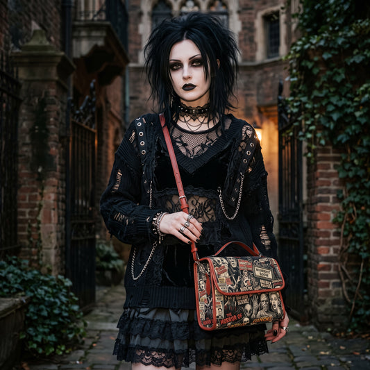 Vintage Classic Monsters Minimalist Brown PU Leather Satchel Crossbody Bag