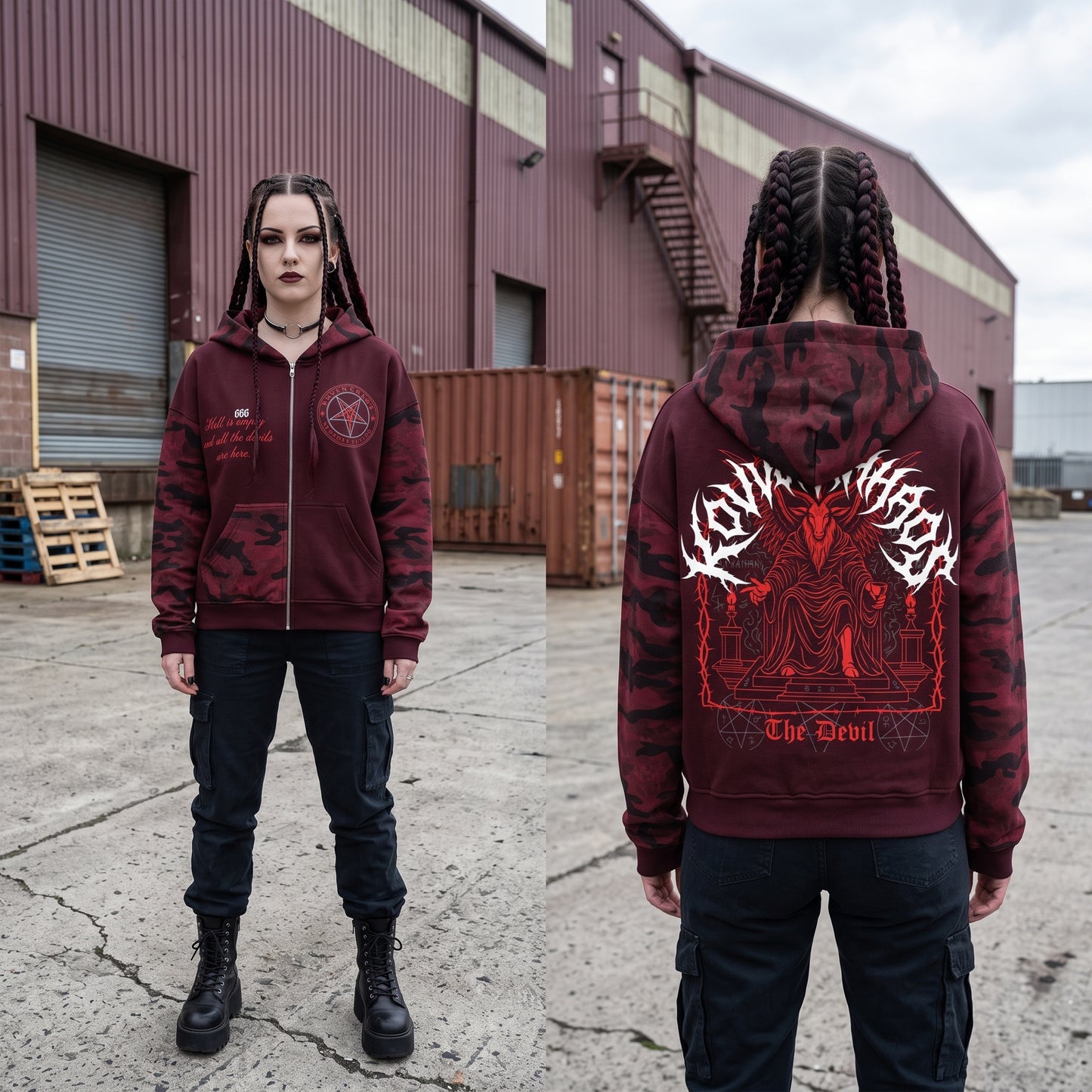 Hell is Empty Unisex Camo Full Zip Boxy Hoodie