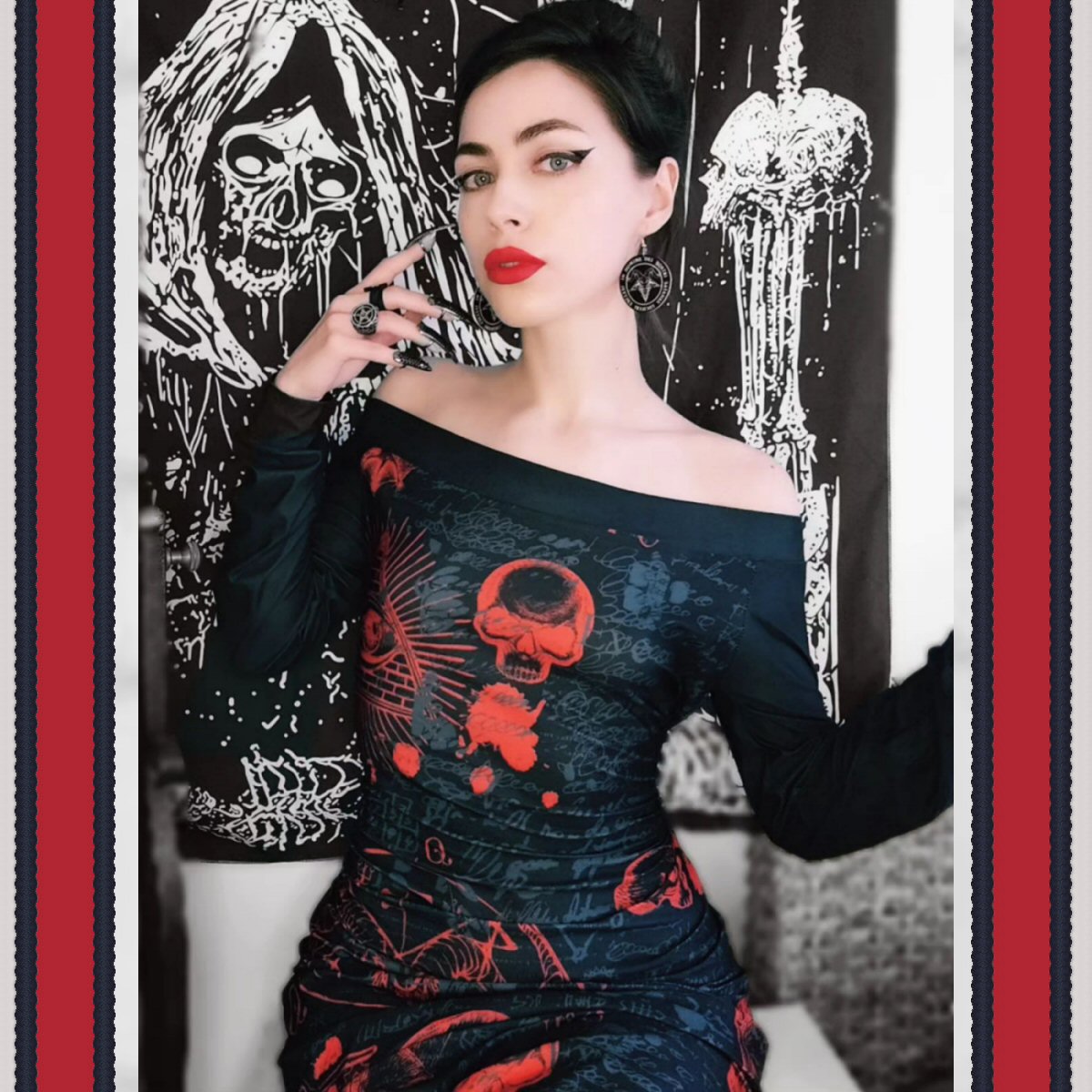 Redrum Off The Shoulder Long Sleeve Dress