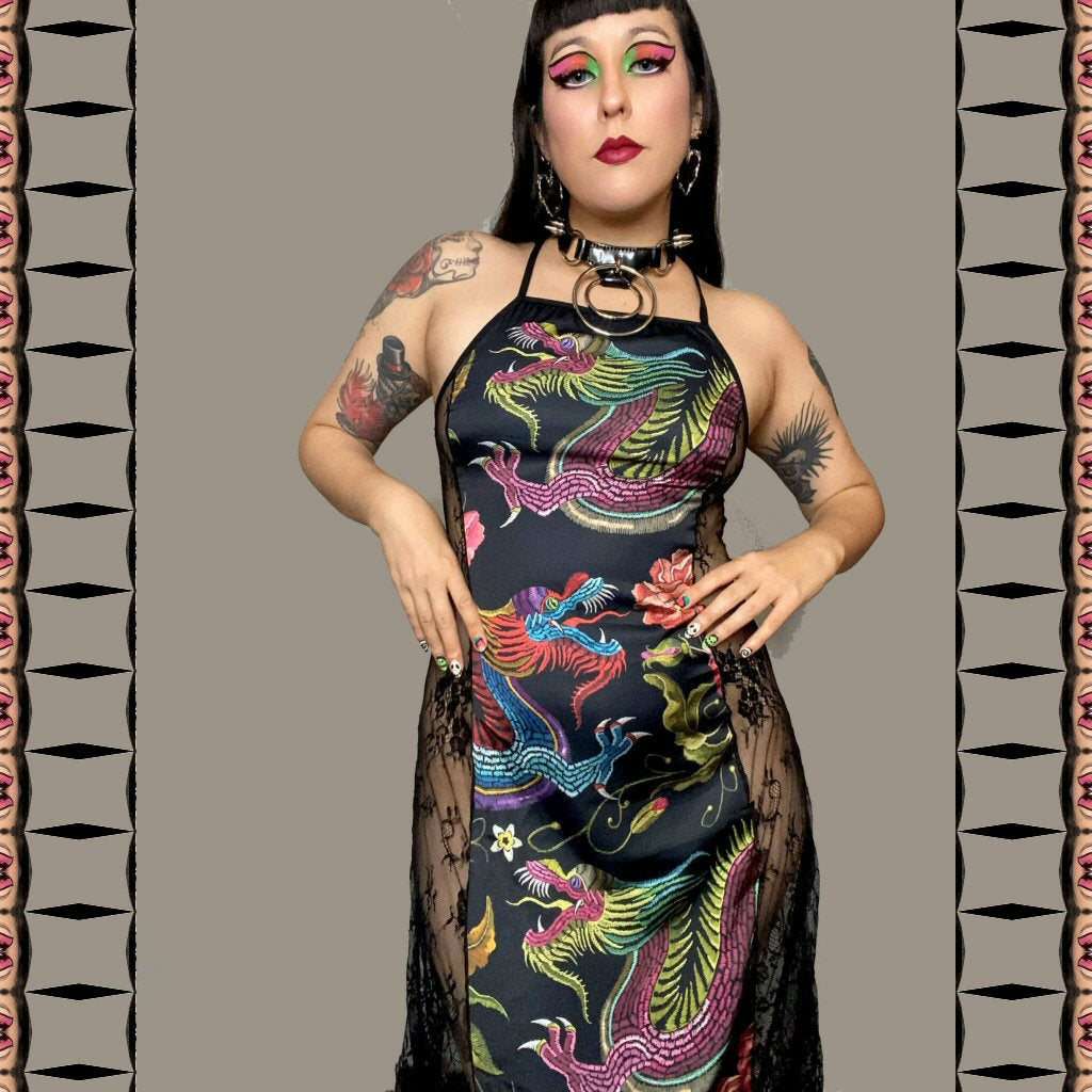 Dragons & Flowers Cami Cross Back Dress