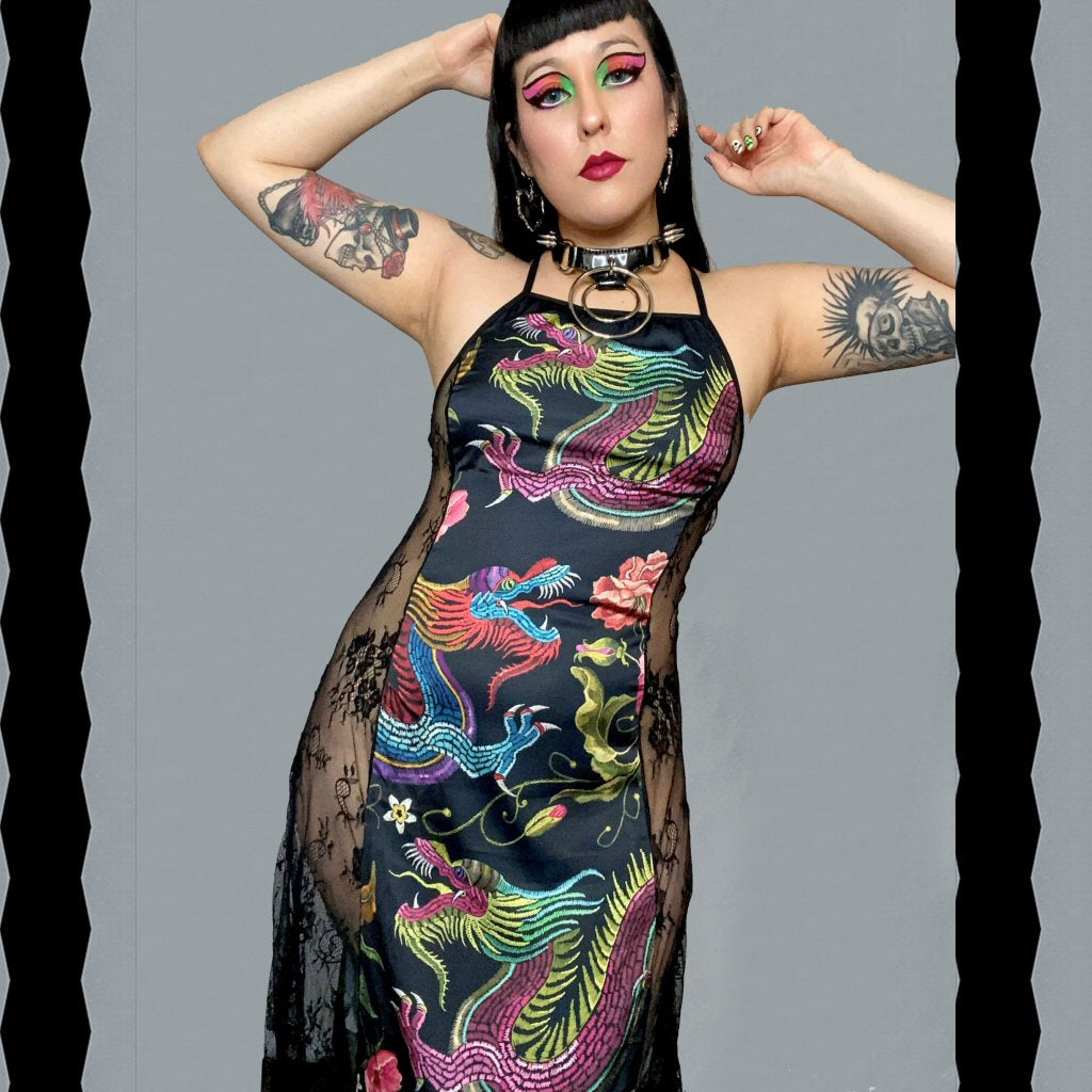 Dragons & Flowers Cami Cross Back Dress