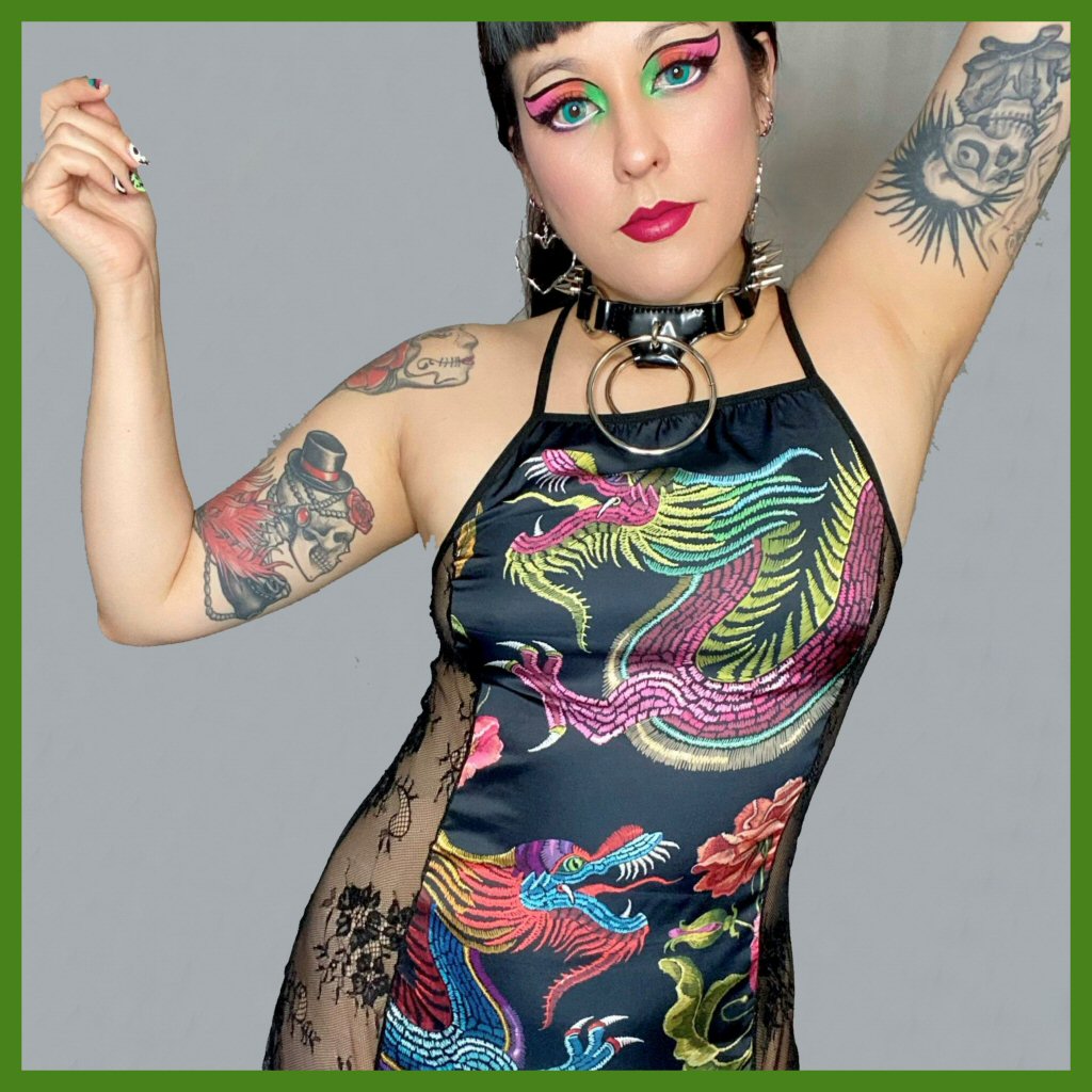 Dragons & Flowers Cami Cross Back Dress