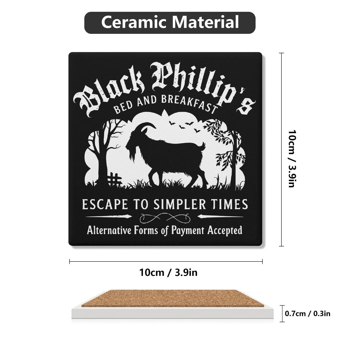 Black Phillip Bed & Breakfast Ceramic Coasters Set