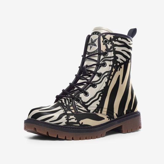 Zebra Pattern Combat Leather Vegan Boots MT