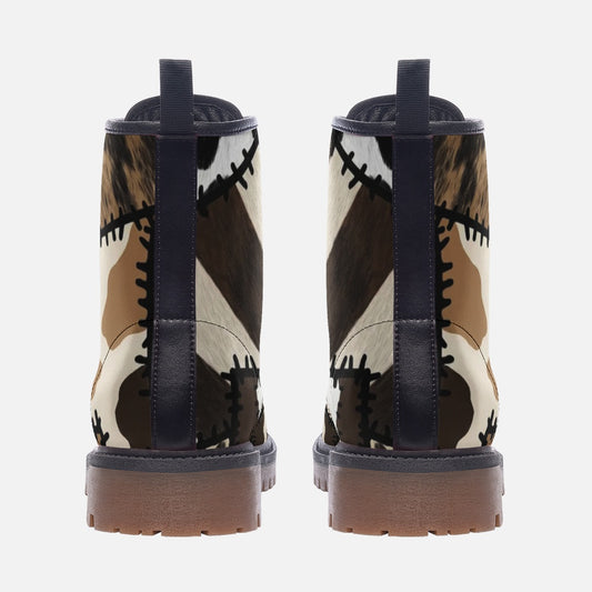 Chocolate | Cow Pattern Combat Leather Vegan Boots MT