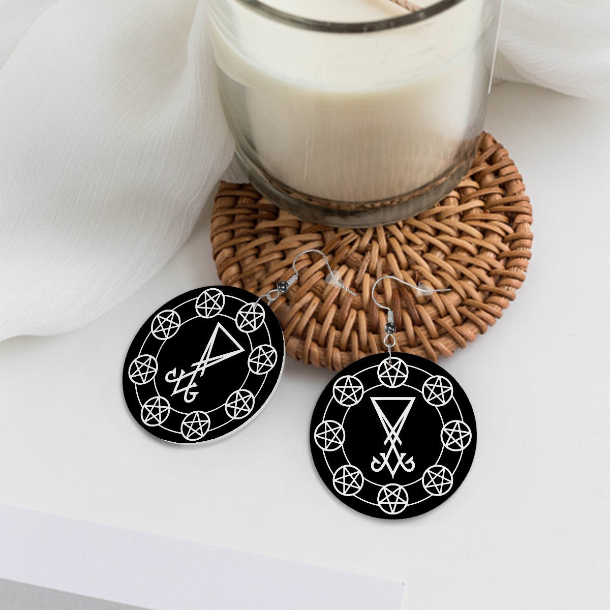 Baphomet Sigil Circle Drop Earrings