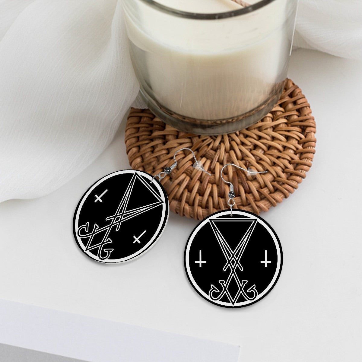 Baphomet Sigil Circle Drop Earrings