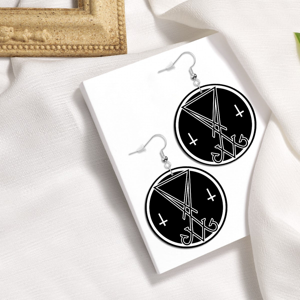 Baphomet Sigil Circle Drop Earrings