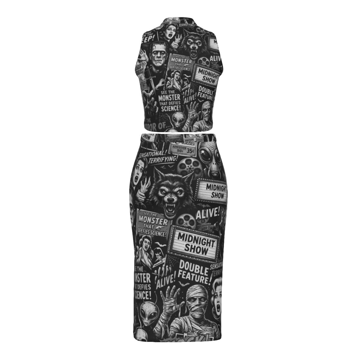Horror Montage Split High Skirt Set