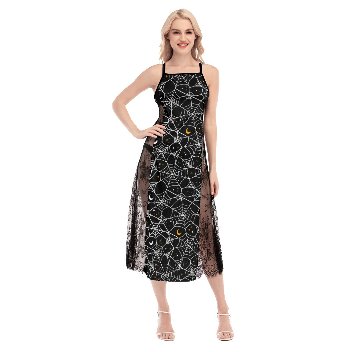 Cosmic Web Lace Cami Cross Back Dress