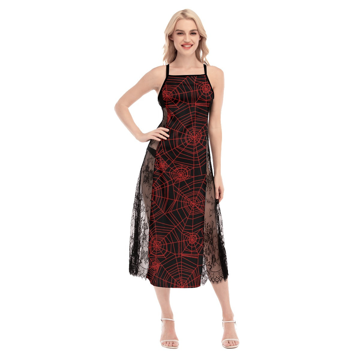 Black Widow Lace Cami Cross Back Dress