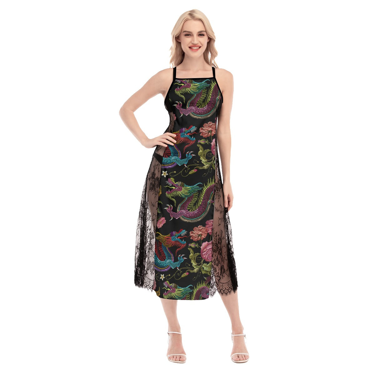 Dragons & Flowers Cami Cross Back Dress