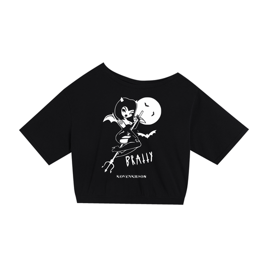 Bratty Asymmetric Shoulder Oversized Cotton T-Shirt