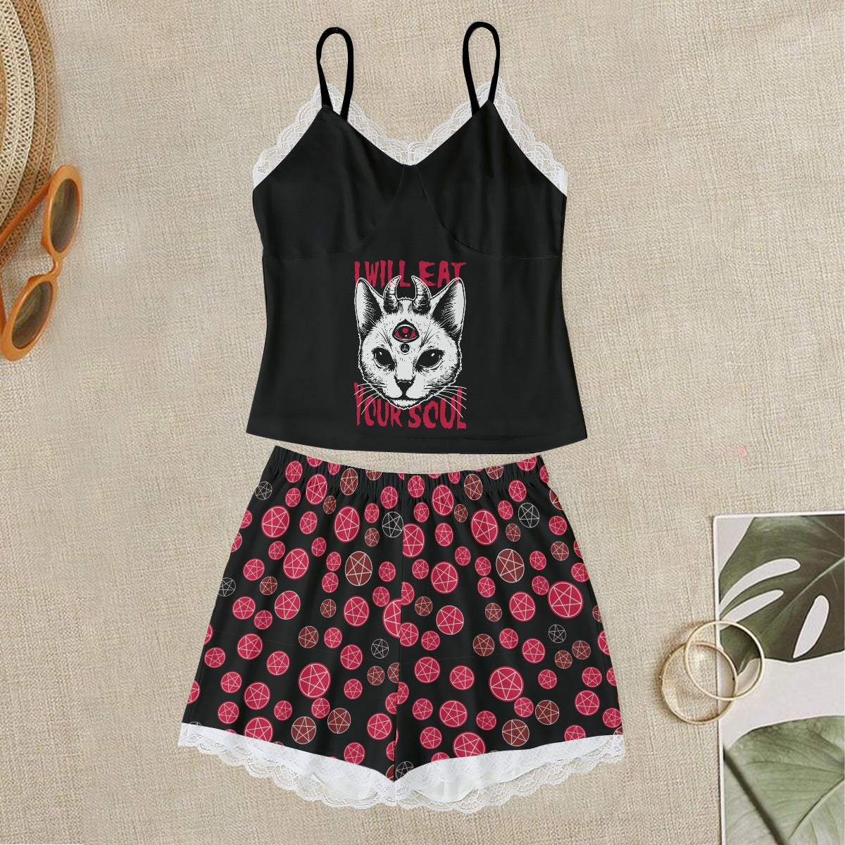 Demon Cat Cami With Lace Edge