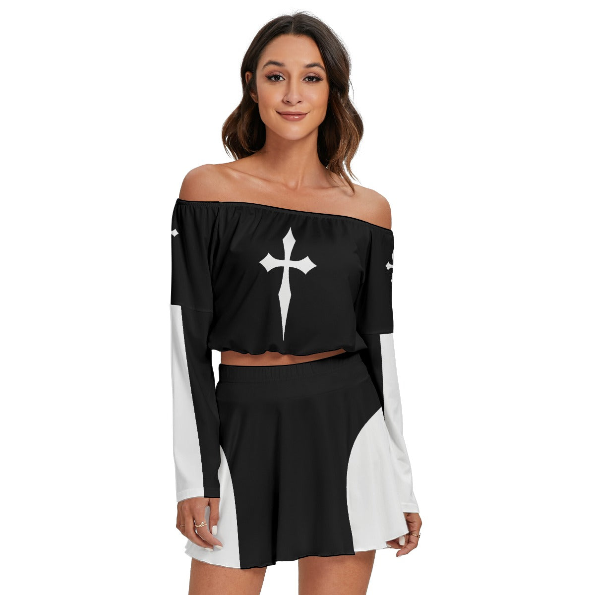 Say Your Prayers Off-shoulder Top And Skirt Set