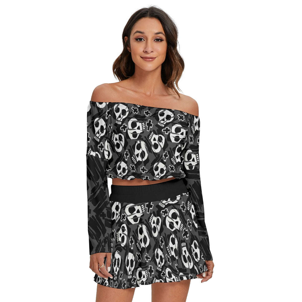 Christ is Dead Off-shoulder Top And Skirt Set