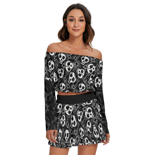Christ is Dead Off-shoulder Top And Skirt Set