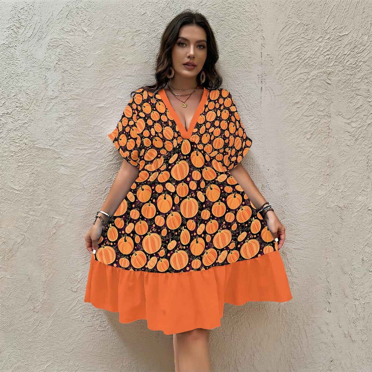 Halloween Queen V-Neck Short Sleeve Dress