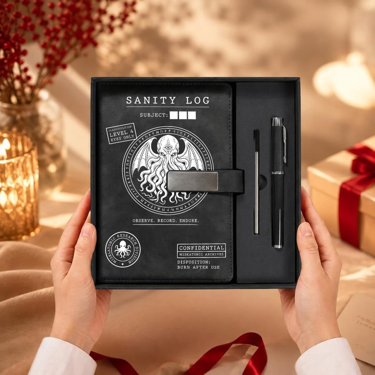 Cthulhu Sanity Log Notebook Gift Set with Metal Pen