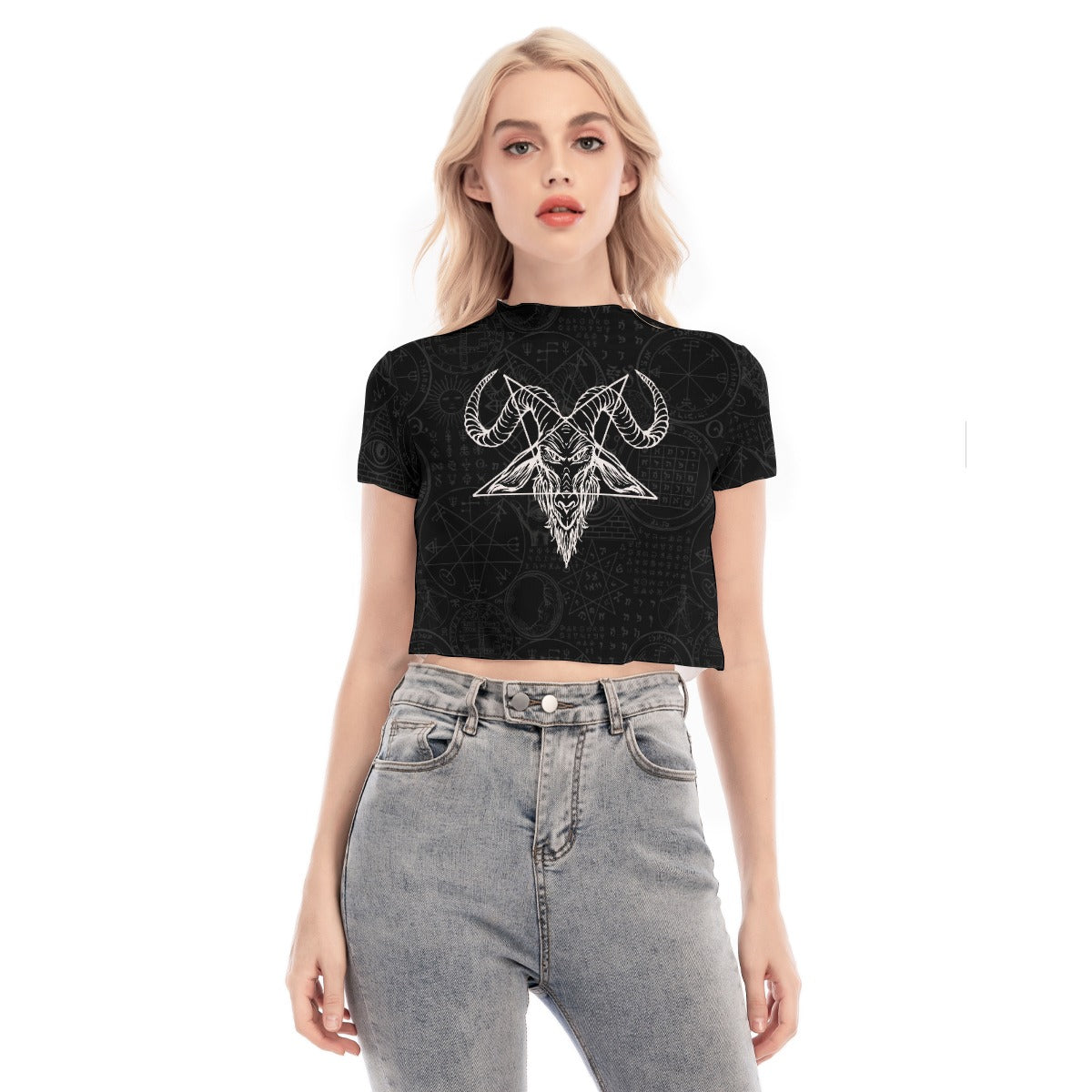 Baphomet Short Sleeves Mesh Crop Top