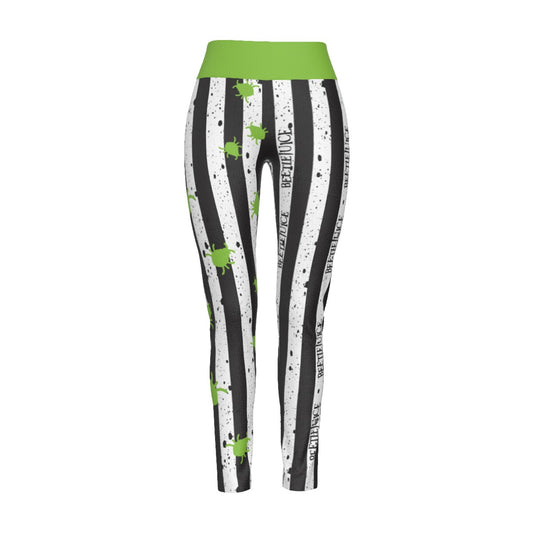 Beetlejuice, Beetlejuice, Beetlejuice (split white) High Waist Leggings