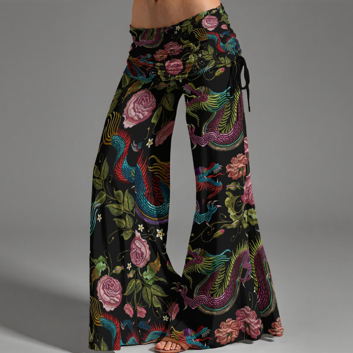 Dragons & Flowers High Waist Wide Leg Pants