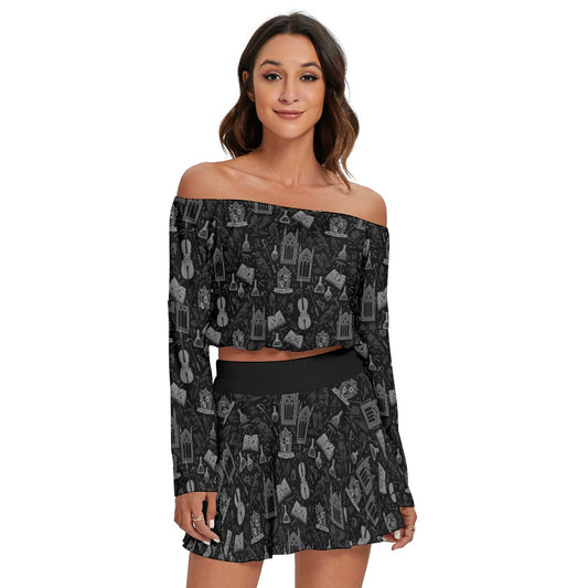 Black Wednesdays Off-shoulder Top And Skirt Set