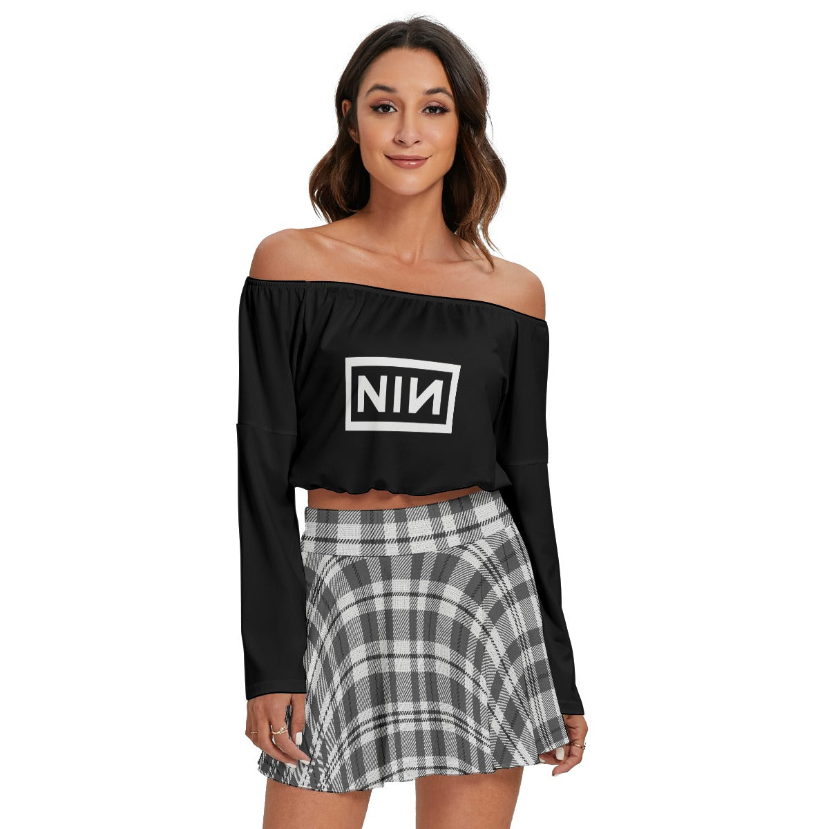 NIN - Nine Inch Nails Off-shoulder Top And Skirt Set