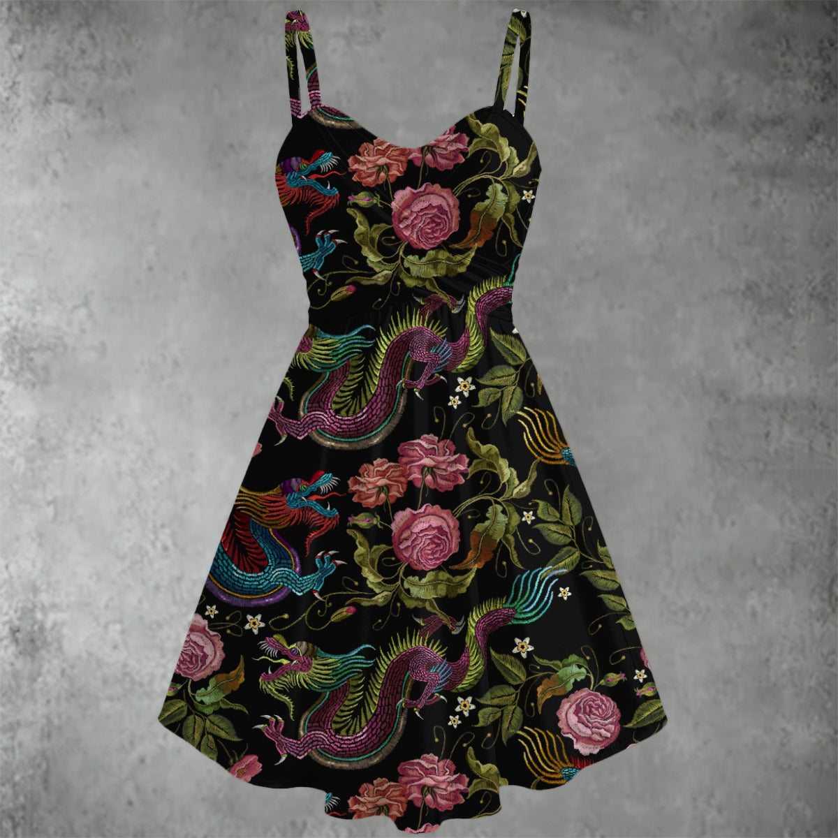 Dragons & Fowers Spaghetti Strap Dress
