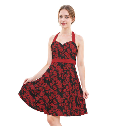 Gothic Flowers (red) Halter Skater Dress
