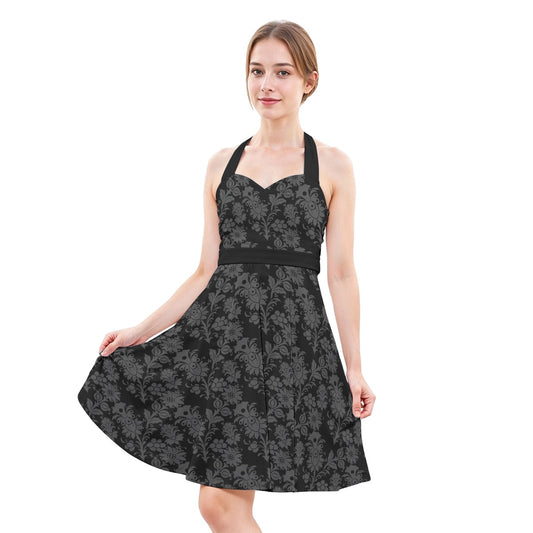 Gothic Flowers Halter Skater Dress