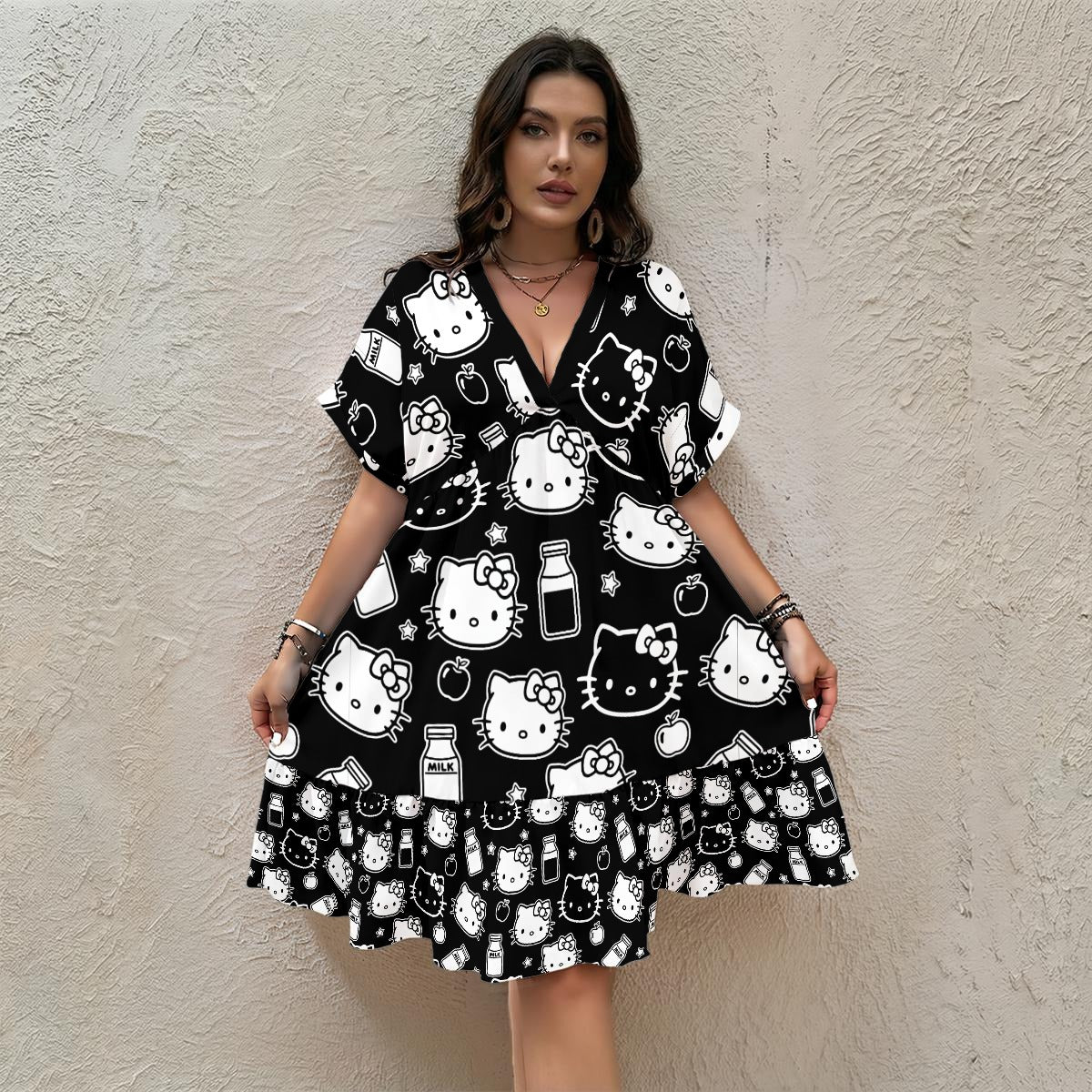 Kitty Galore V-Neck Short Sleeve Dress