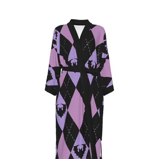 Bratty Argyle Satin Kimono Long Robe