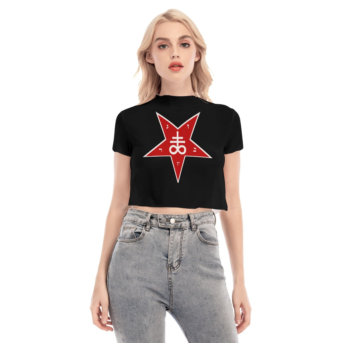 Baphomet Star Short Sleeves Mesh Crop Top