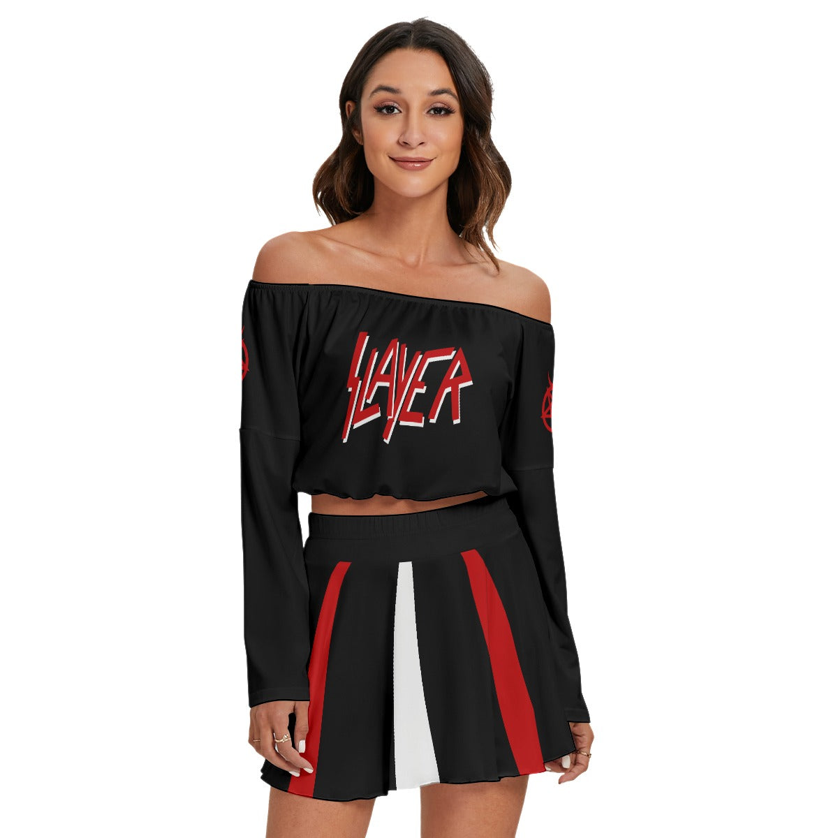 Slayer Off-shoulder Top And Skirt Set