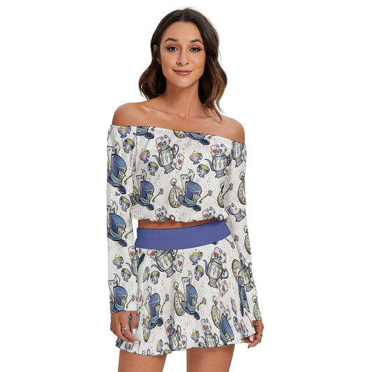 Madd Here Off-shoulder Top And Skirt Set