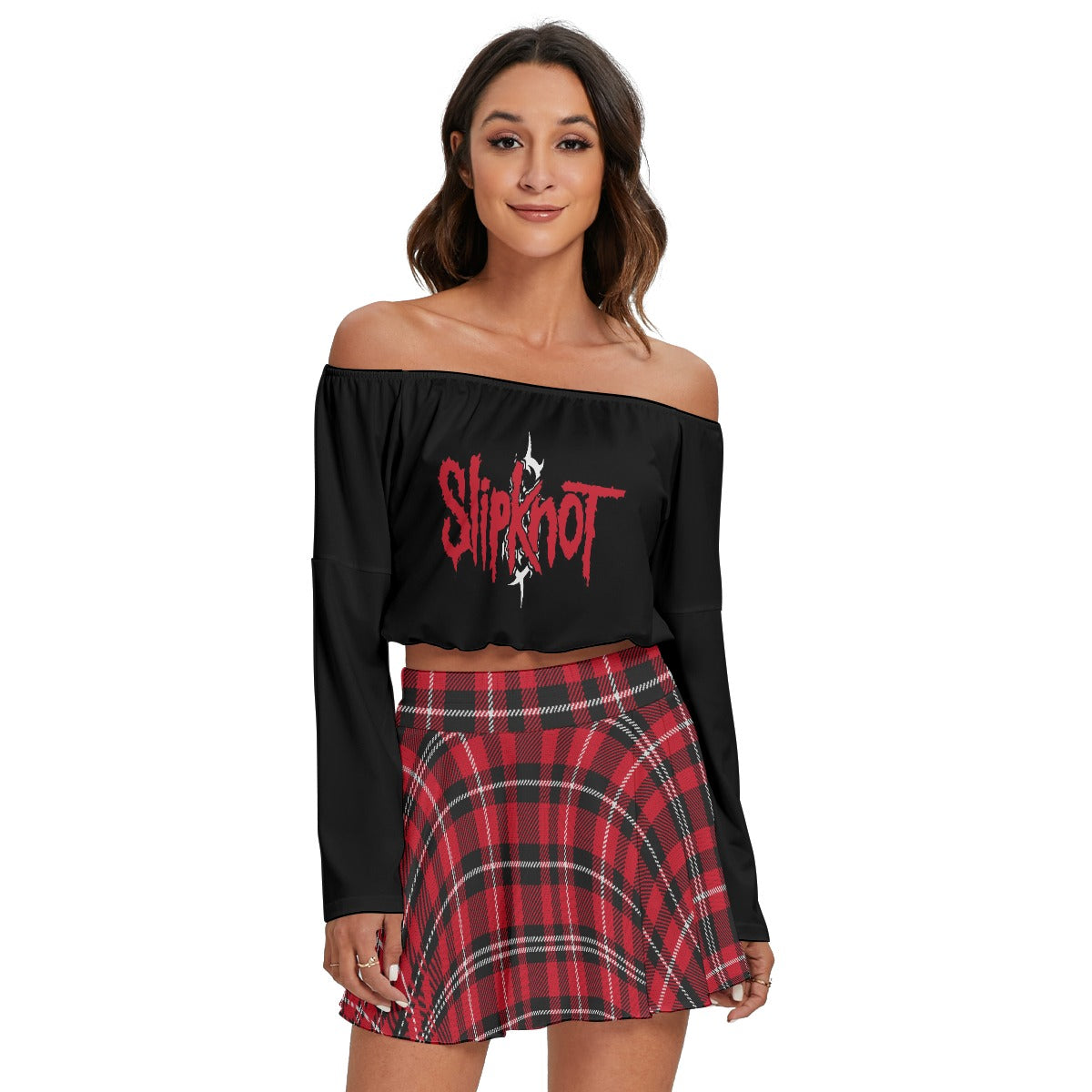 Slipknot Off-shoulder Top And Skirt Set