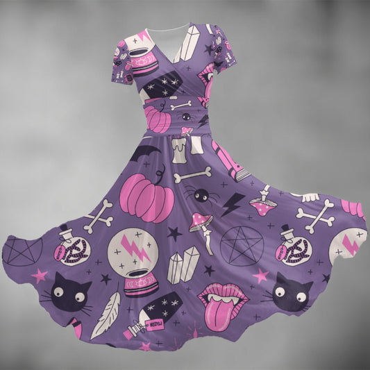 Spooky Mystic (pastel) V Neck Midi Dress