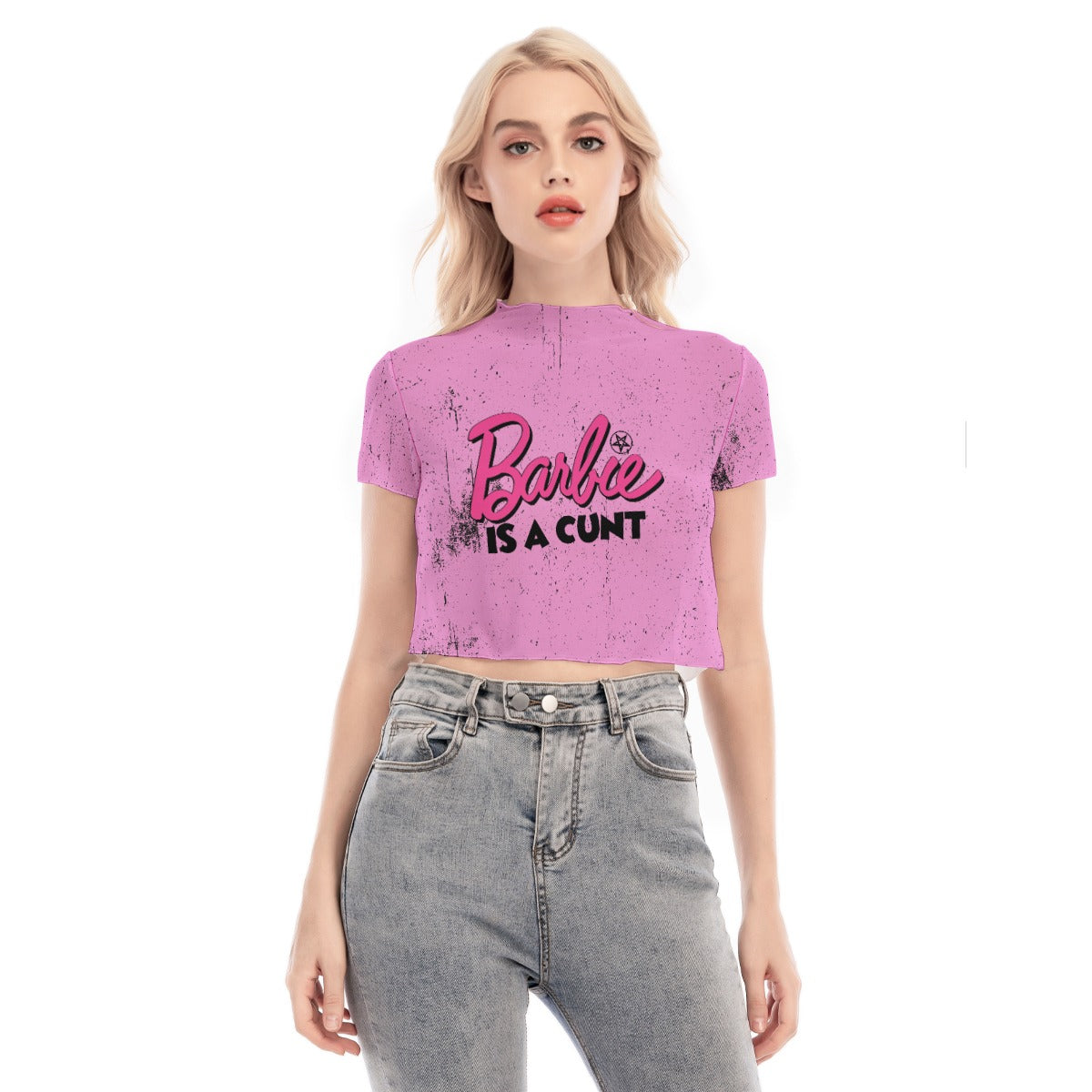 Barbie Short Sleeves Mesh Crop Top