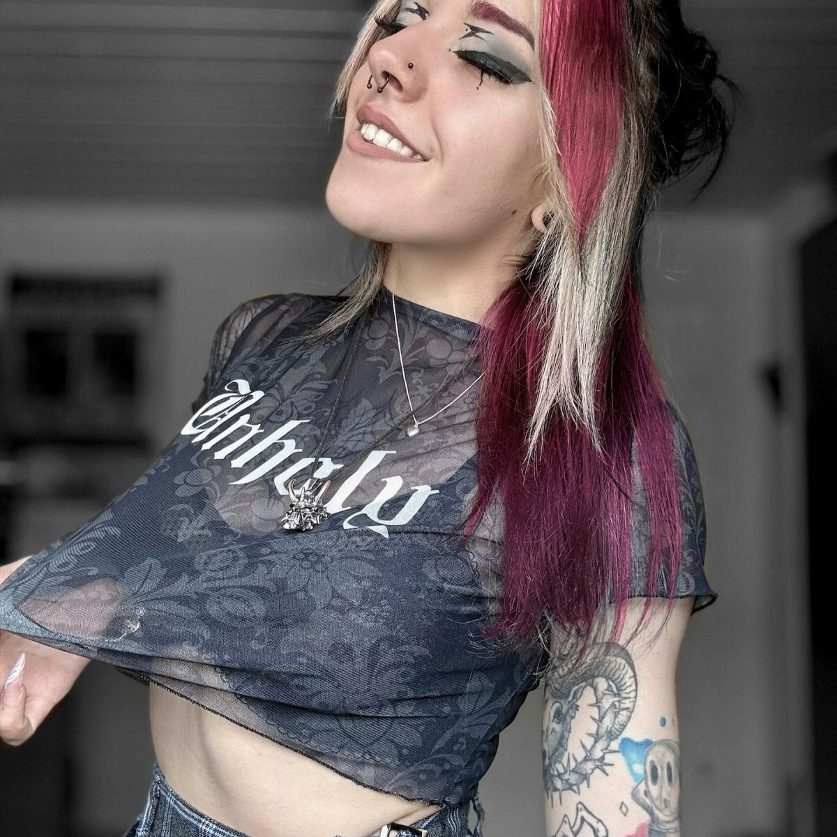 Unholy Short Sleeves Mesh Crop Top