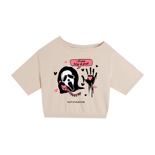 Call Me Asymmetric Shoulder Oversized Cotton T-Shirt