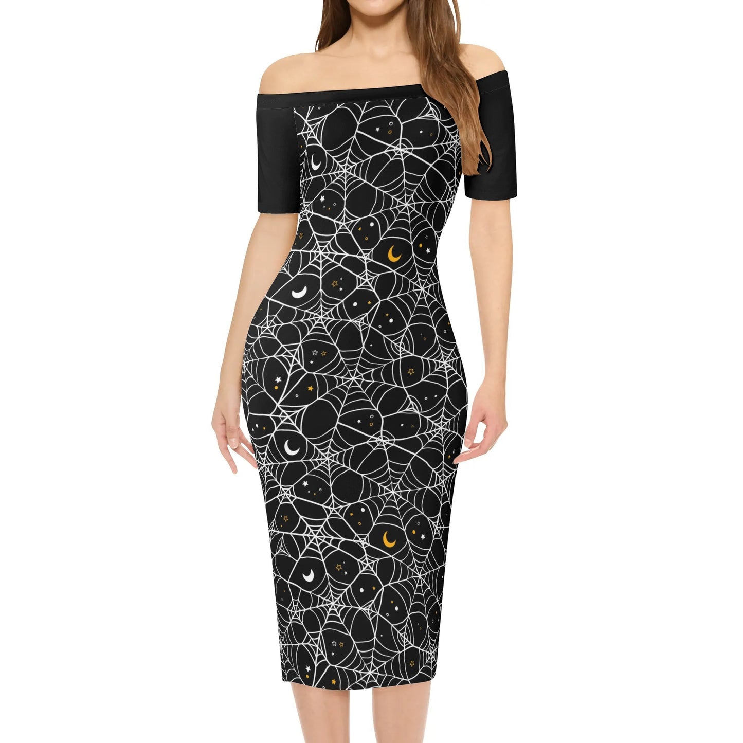 Cosmic Web Off The Shoulder Short Sleeve Dress