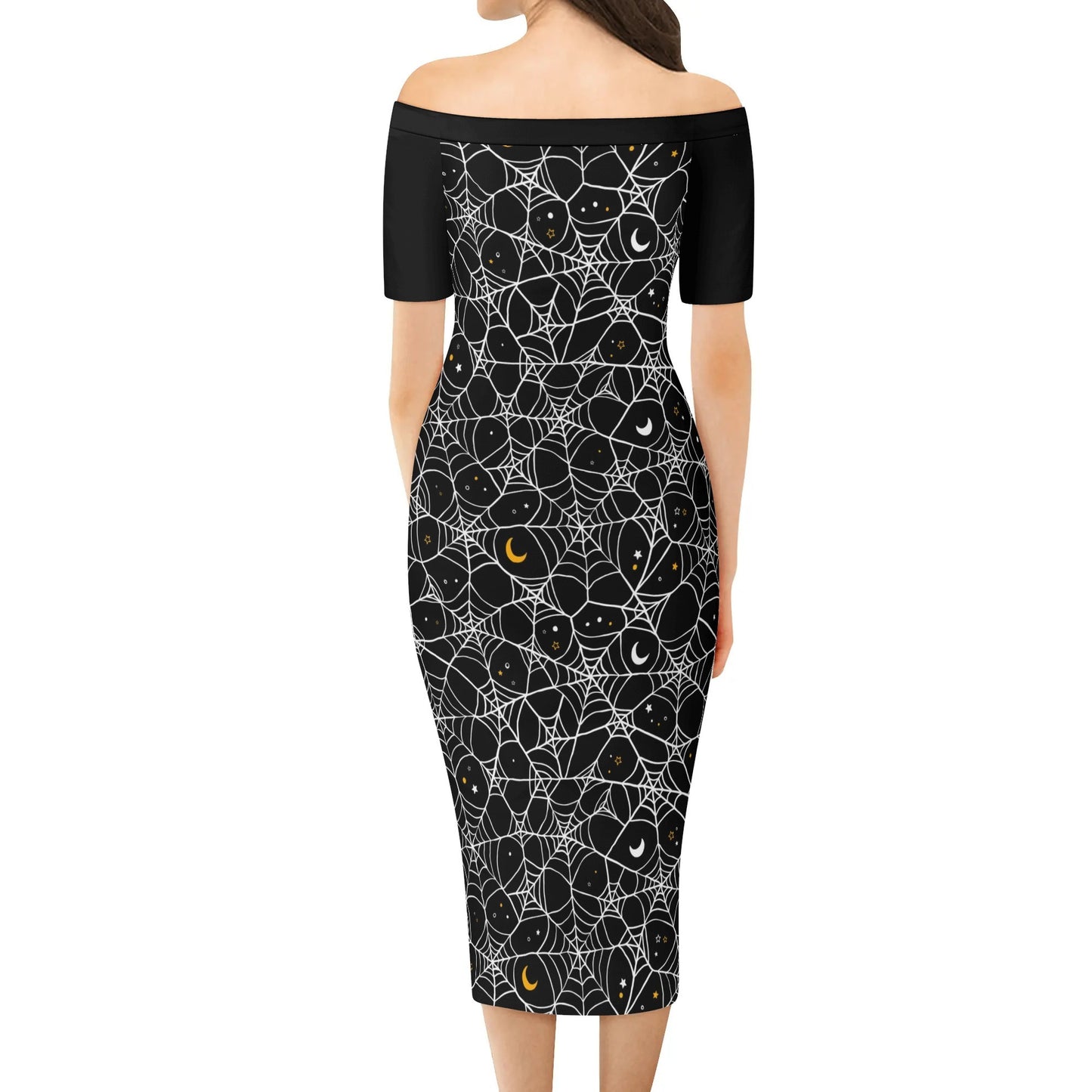 Cosmic Web Off The Shoulder Short Sleeve Dress