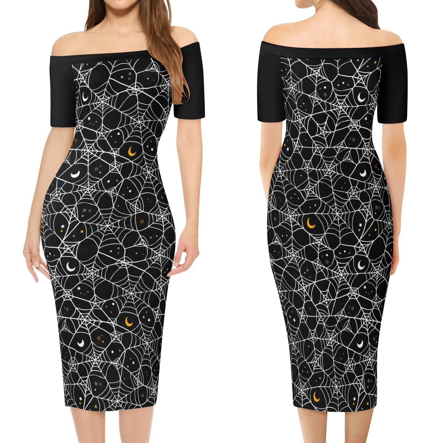 Cosmic Web Off The Shoulder Short Sleeve Dress