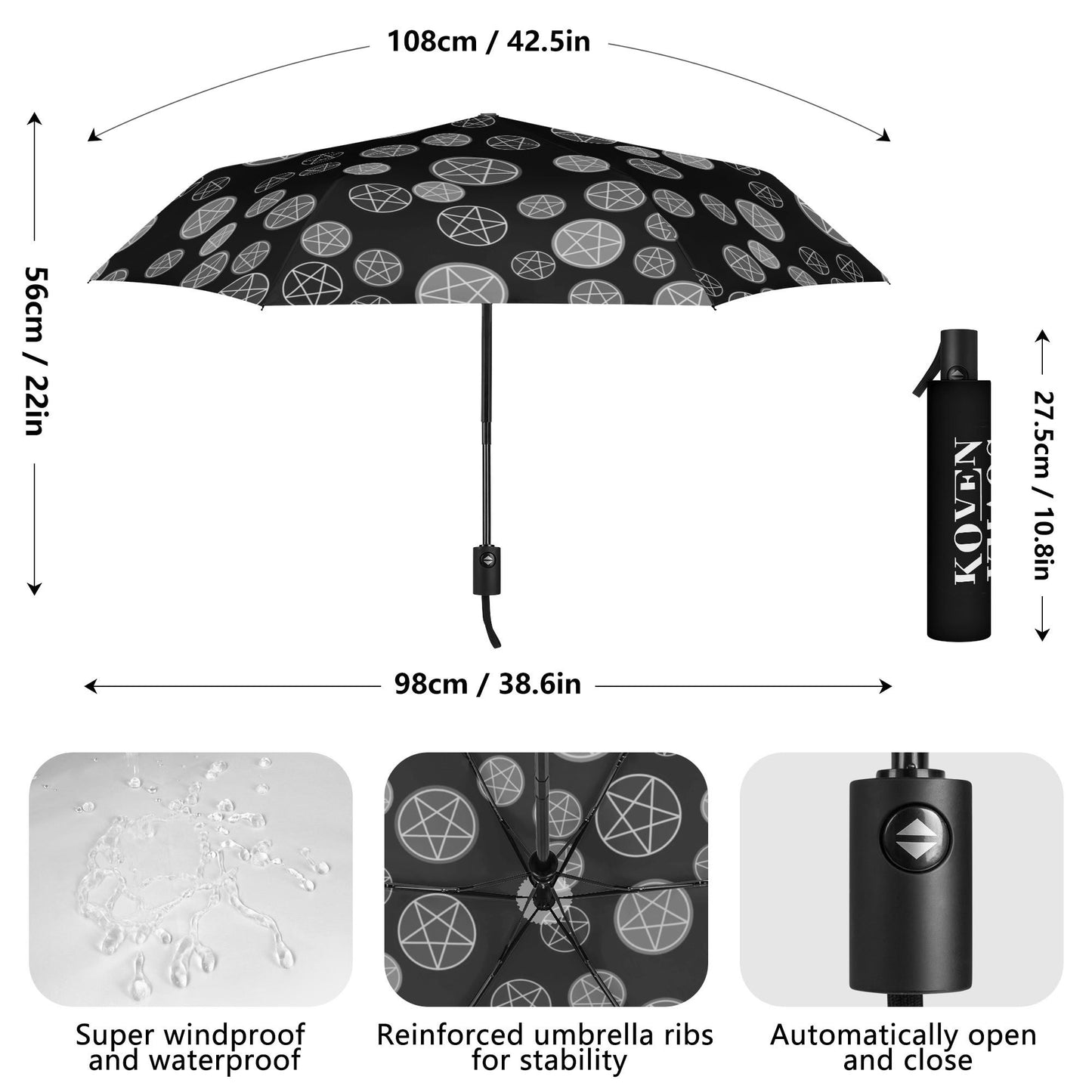 Pentagrams Auto Open & Close Umbrella