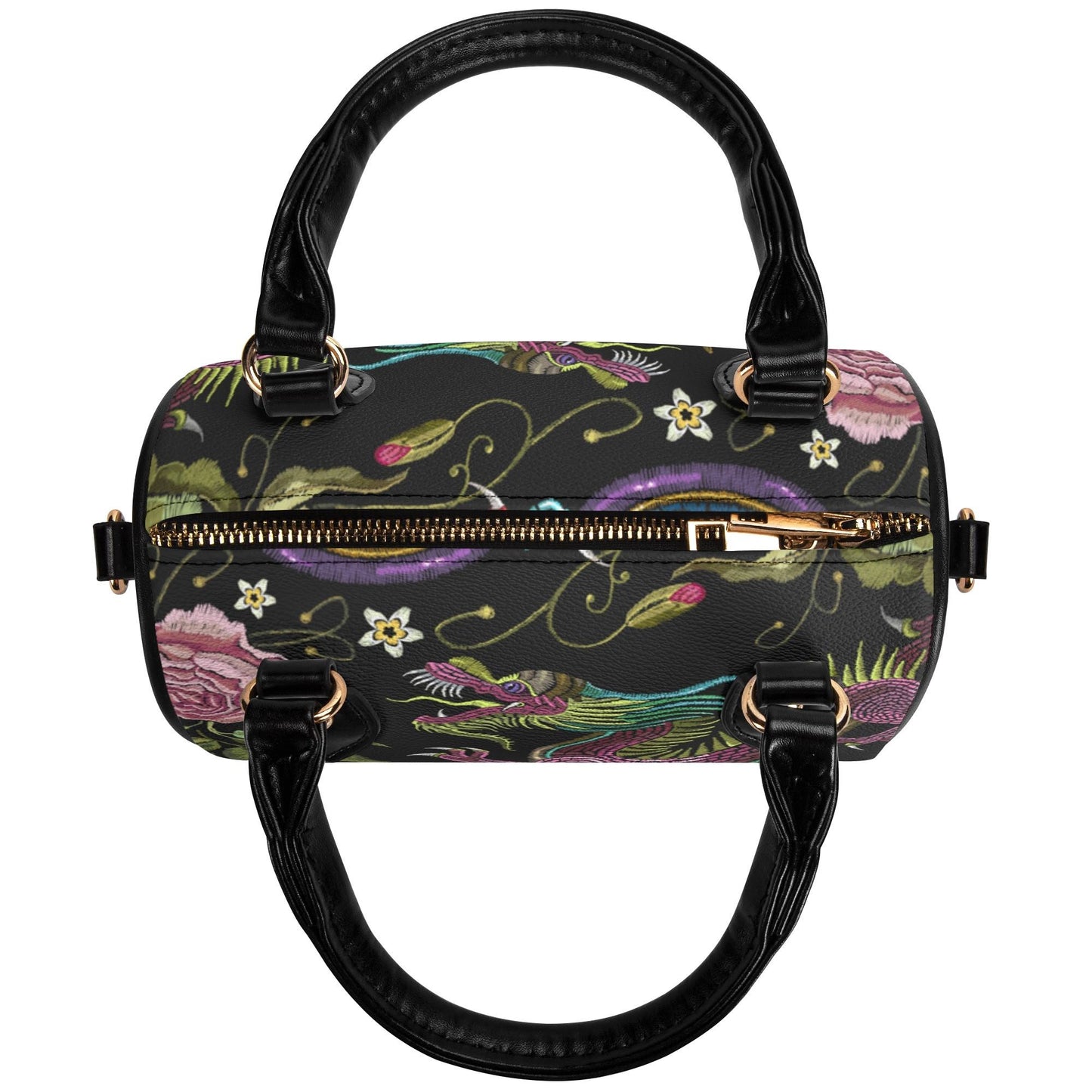 Dragons & Flowers Leather Mini Boston Satchel Handbag