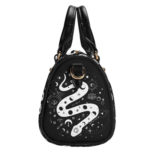 Cosmic Serpent Leather Mini Boston Satchel Handbag