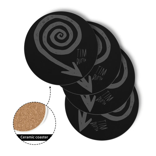 Dark Aesthetic Spiral Ceramic Coasters Set