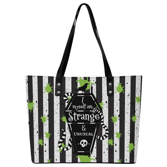 Strange & Unusual Leather Tote Bag with Back Zipper Pocket