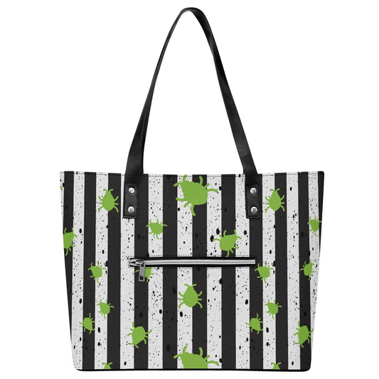 Strange & Unusual Leather Tote Bag with Back Zipper Pocket